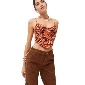 Urban Outfitters Karissa Bustier Crop Top Small Boho Smocked Blouse‎ Corset